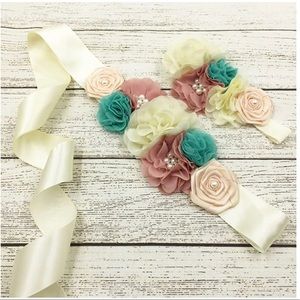 New Floral Gender Reveal Sash Belt & Baby Headband
